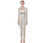 Vertical Stripes - White and Pastel Brown Long Sleeve Catsuit