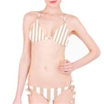 Vertical Stripes - White and Pastel Brown Bikini Set