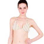 Vertical Stripes - White and Pastel Brown Bikini Top