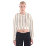 Vertical Stripes - White and Pastel Brown Women s Cropped Sweatshirt