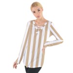 Vertical Stripes - White and Tan Brown Women s Tie Up Tee