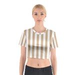 Vertical Stripes - White and Tan Brown Cotton Crop Top