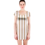 Vertical Stripes - White and Tan Brown Short Sleeve Bodycon Dress