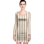 Vertical Stripes - White and Tan Brown Long Sleeve Bodycon Dress