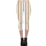 Vertical Stripes - White and Tan Brown Capri Leggings