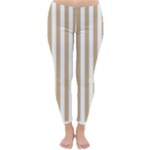 Vertical Stripes - White and Tan Brown Winter Leggings