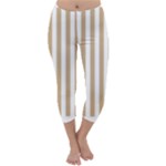 Vertical Stripes - White and Tan Brown Capri Winter Leggings