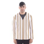 Vertical Stripes - White and Tan Brown Hooded Wind Breaker (Men)