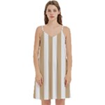 Vertical Stripes - White and Tan Brown Women s Reversible Sports Bra with Border