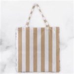Vertical Stripes - White and Tan Brown Grocery Tote Bag