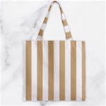 Vertical Stripes - White and Tan Brown Zipper Grocery Tote Bag