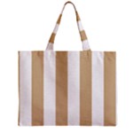 Vertical Stripes - White and Tan Brown Zipper Mini Tote Bag