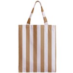 Vertical Stripes - White and Tan Brown Zipper Classic Tote Bag