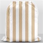 Vertical Stripes - White and Tan Brown Drawstring Bag (Large)