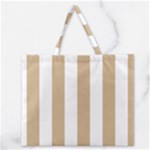 Vertical Stripes - White and Tan Brown Zipper Large Tote Bag