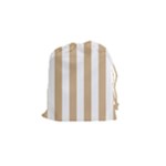 Vertical Stripes - White and Tan Brown Drawstring Pouch (S)