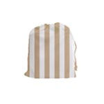 Vertical Stripes - White and Tan Brown Drawstring Pouch (M)