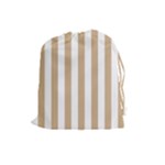 Vertical Stripes - White and Tan Brown Drawstring Pouch (L)