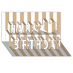 Vertical Stripes - White and Tan Brown Happy Birthday 3D Greeting Card (8x4)