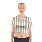 Vertical Stripes - White and Khaki Brown Cotton Crop Top