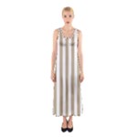 Vertical Stripes - White and Khaki Brown Full Print Maxi Dress