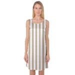Vertical Stripes - White and Khaki Brown Sleeveless Satin Nightdress
