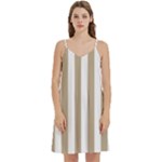 Vertical Stripes - White and Khaki Brown Women s Reversible Sports Bra with Border