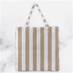 Vertical Stripes - White and Khaki Brown Grocery Tote Bag