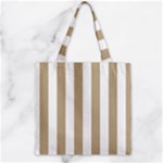 Vertical Stripes - White and Khaki Brown Zipper Grocery Tote Bag