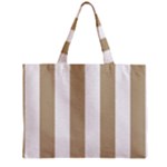 Vertical Stripes - White and Khaki Brown Zipper Mini Tote Bag