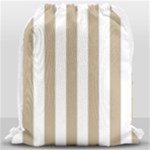Vertical Stripes - White and Khaki Brown Drawstring Bag (Large)