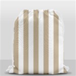 Vertical Stripes - White and Khaki Brown Drawstring Bag (Small)