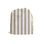 Vertical Stripes - White and Khaki Brown Drawstring Pouch (L)