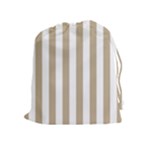 Vertical Stripes - White and Khaki Brown Drawstring Pouch (XL)