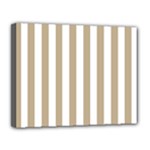 Vertical Stripes - White and Khaki Brown Canvas 14  x 11  (Stretched)