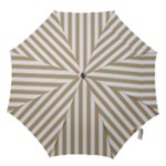 Vertical Stripes - White and Khaki Brown Hook Handle Umbrella (Small)