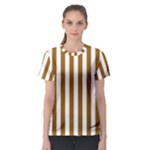 Vertical Stripes - White and Golden Brown Women s Sport Mesh Tee