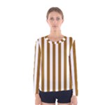Vertical Stripes - White and Golden Brown Women s Long Sleeve T-shirt