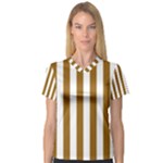 Vertical Stripes - White and Golden Brown Women s V-Neck Sport Mesh Tee