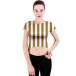 Vertical Stripes - White and Golden Brown Crew Neck Crop Top
