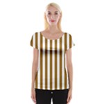 Vertical Stripes - White and Golden Brown Women s Cap Sleeve Top