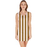 Vertical Stripes - White and Golden Brown Bodycon Dress