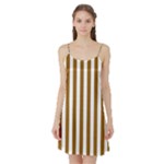 Vertical Stripes - White and Golden Brown Satin Night Slip