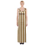 Vertical Stripes - White and Golden Brown Maxi Thigh Split Dress