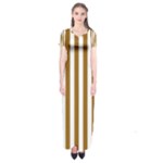Vertical Stripes - White and Golden Brown Short Sleeve Maxi Dress