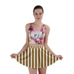Vertical Stripes - White and Golden Brown Mini Skirt