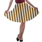 Vertical Stripes - White and Golden Brown A-line Skater Skirt