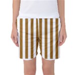Vertical Stripes - White and Golden Brown Women s Basketball Shorts
