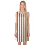 Vertical Stripes - White and Golden Brown Sleeveless Satin Nightdress
