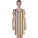 Vertical Stripes - White and Golden Brown Short Sleeve Nightdress